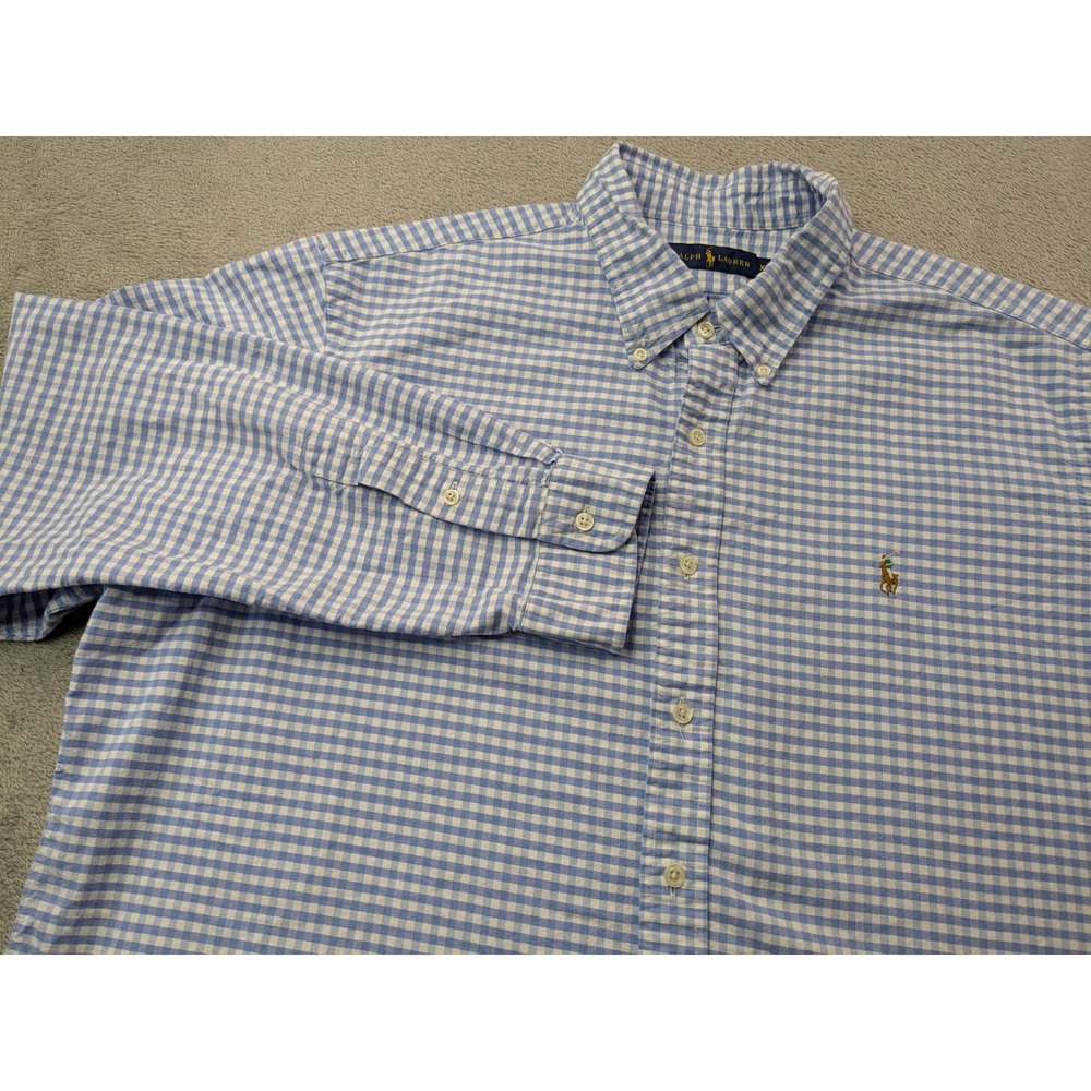 Ralph Lauren XXL Mens Blue Gingham Checkered Long Sleeve‎ Button Down Shirt